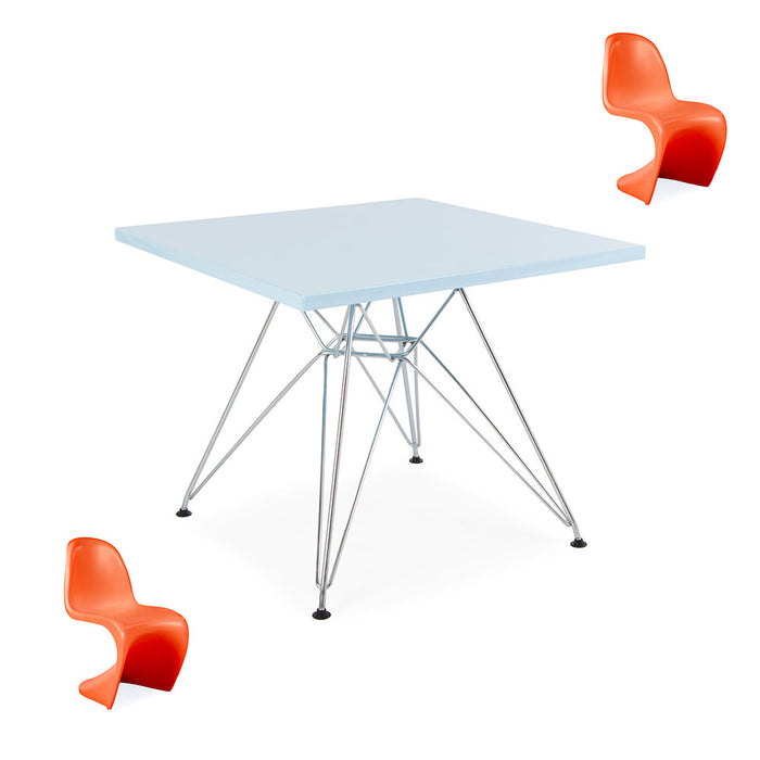 XS - Eames Kids Square Blue Table & 2 Orange Kids Panton Chairs - RRP £99.99