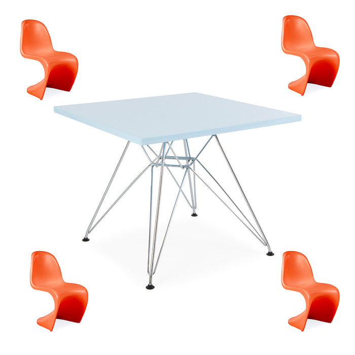 XS - Eames Kids Square Blue Table & 4 Orange Kids Panton Chairs - RRP £149.99