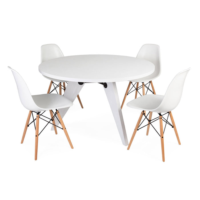 Set - White Circular Prouve Table & 4 DSW Chairs