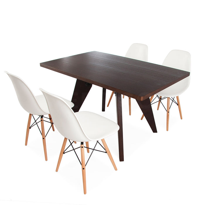 Set - Dark Rectangular Prouve Table & 4 DSW Chairs
