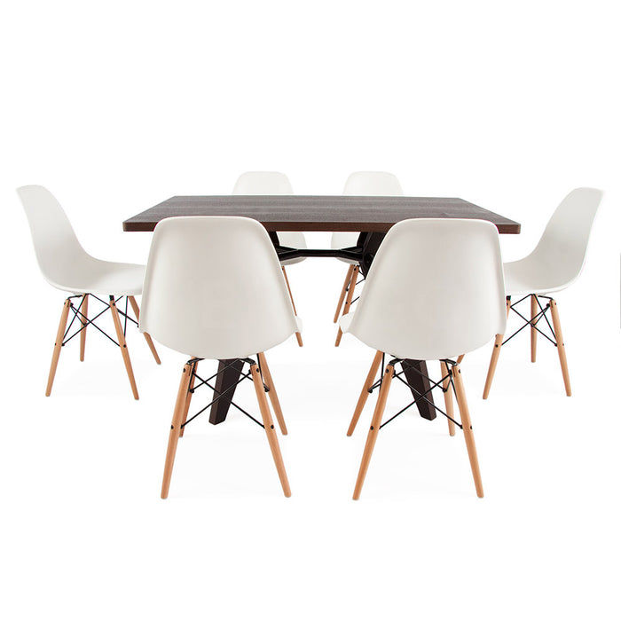 Set - Dark Rectangular Prouve Table & 6 DSW Chairs