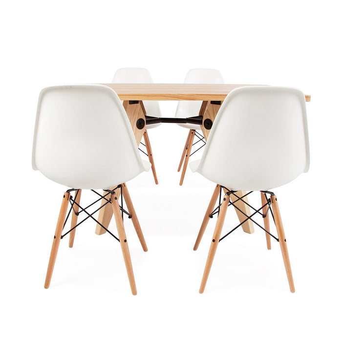 Set - Light Rectangular Prouve Table & 4 DSW Chairs