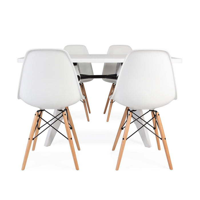 Set - White Rectangular Prouve Table & 4 DSW Chairs