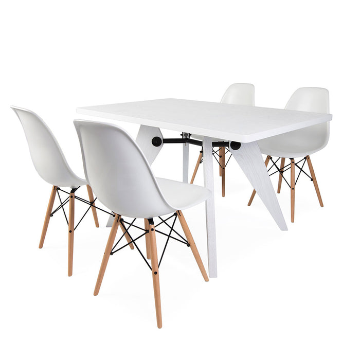 Set - White Rectangular Prouve Table & 4 DSW Chairs