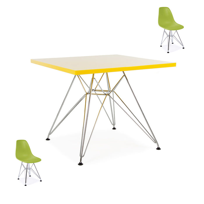XS - Set Kids Eames Yellow Table & 2 DSR Chairs Multiple Colours - RRP £99.99