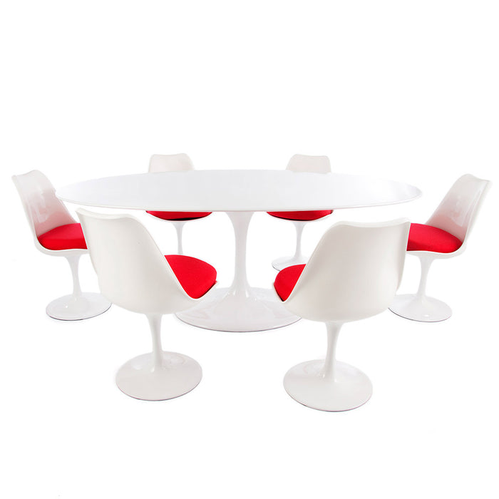 Set - 198cm White Oval Tulip Style Table & 6 Chairs