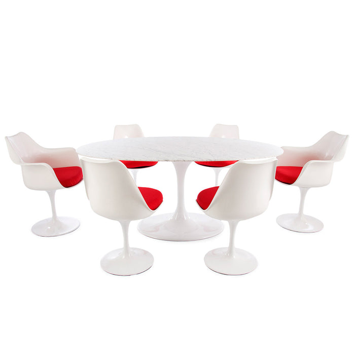 Set - 170cm Marble Oval Tulip Style Table & 4 + 2 Chairs