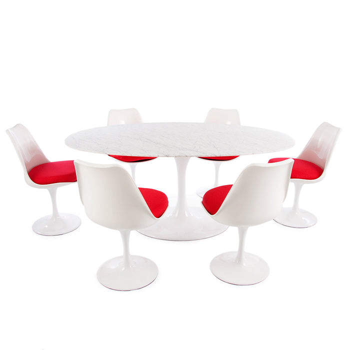 Set - 170cm Marble Oval Tulip Style Table & 6 Chairs