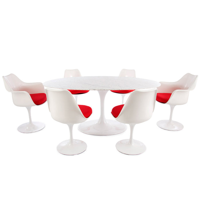 Set - 198cm Marble Oval Tulip Style Table & 4 + 2 Chairs