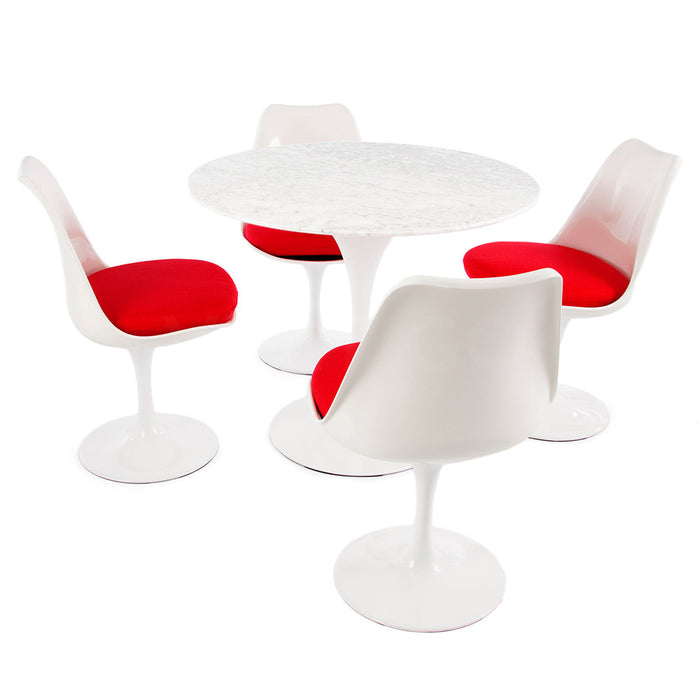 Set - 90cm Marble Round Tulip Table & 4 Chairs