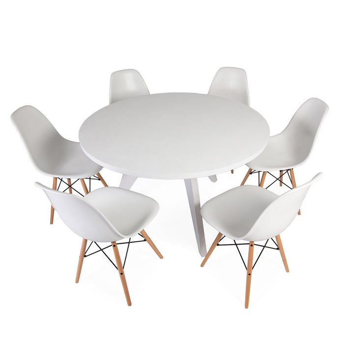 Set - White Circular Prouve Table & 6 DSW Chairs
