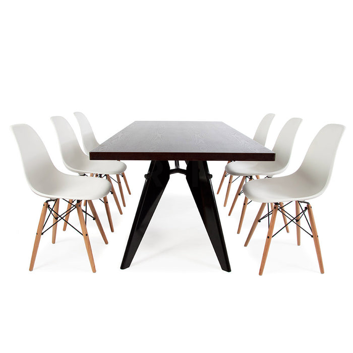 Set - Dark Large Prouve Table & 6 DSW Chairs