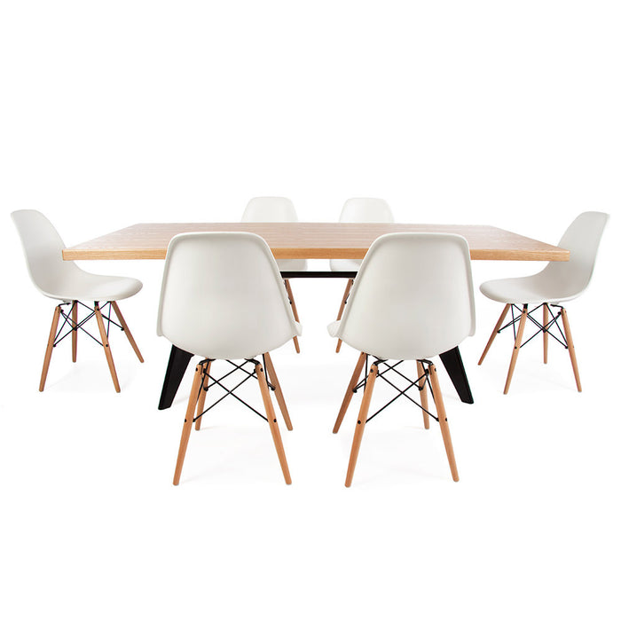 Set - Natural Large Prouve Table & 6 DSW Chairs