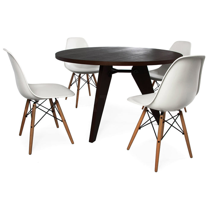 Set - Black Circular Prouve Table & 4 DSW Chairs