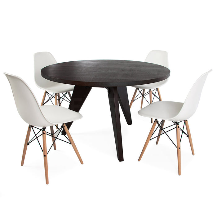 Set - Black Circular Prouve Table & 4 DSW Chairs
