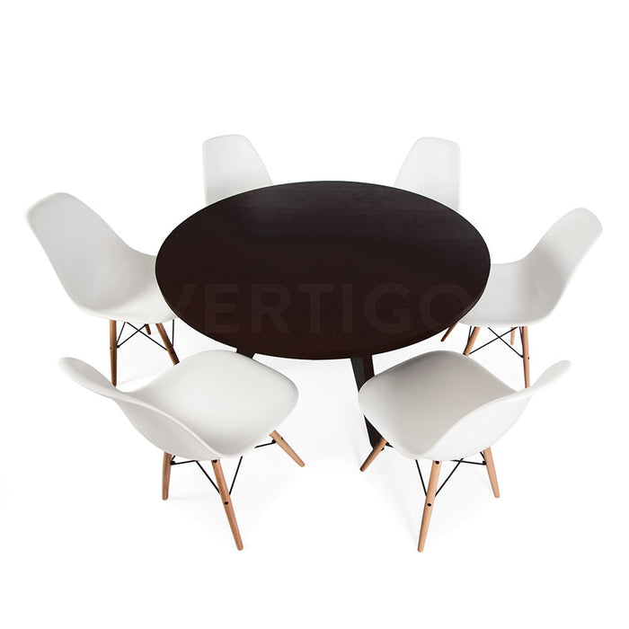Set - Black Circular Prouve Table & 6 DSW Chairs
