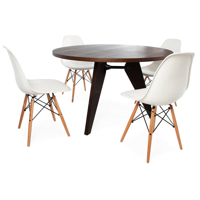Set - Dark Circular Prouve Table & 4 DSW Chairs