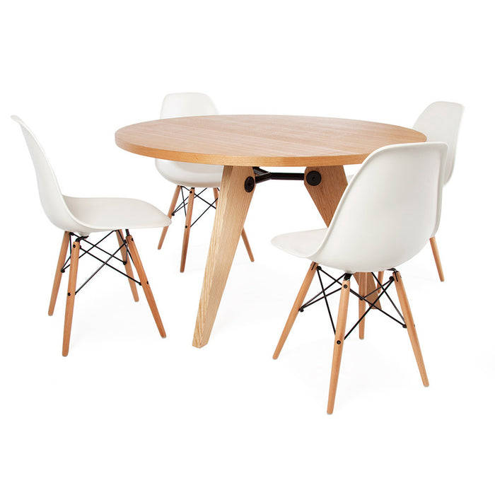 Set - Light Circular Prouve Table & 4 DSW Chairs