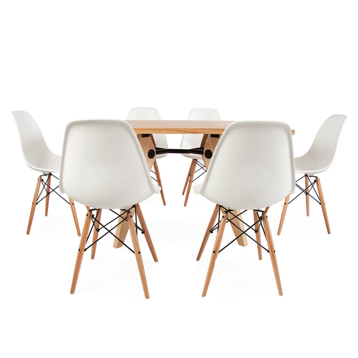 Set - Light Rectangular Prouve Table & 6 DSW Chairs