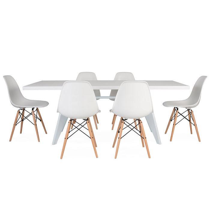 Set - White Large Prouve Table & 6 DSW Chairs