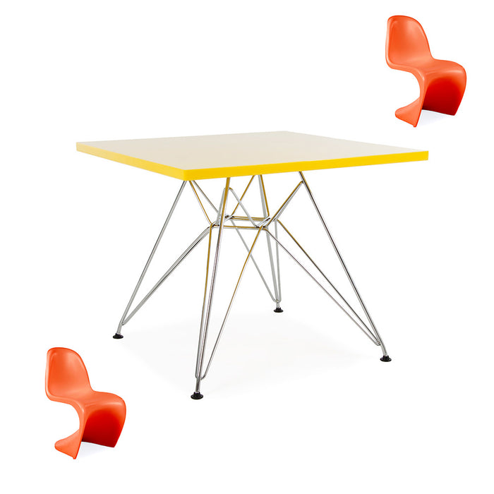 XS - Eames Kids Square Yellow Table & 2 Orange Kids Panton Chairs - RRP £99.99
