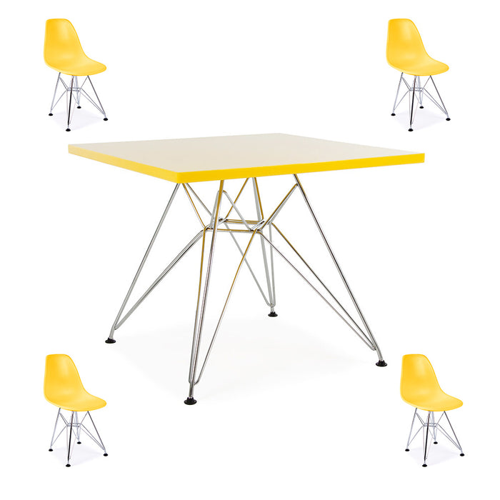 XS - Set Kids Eames Yellow Table & 4 DSR Chairs Multiple Colours - RRP £129.99